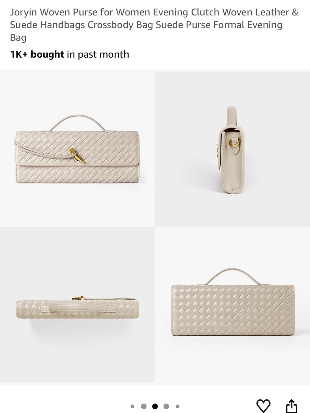 Woven Leather Evening Clutch Bag in Cream
